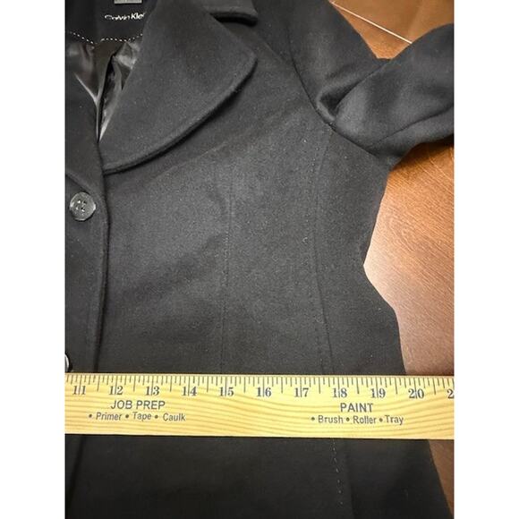 Calvin Klein Classic Single Breasted Wool Poly Cashmere Coat Black Sz 12 $440 - Picture 7 of 15